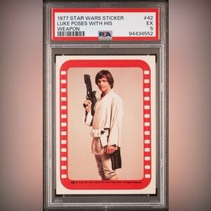 1977 Star Wars Sticker #42 Luke Poses With His Weapon PSA 5 FRESHLY GRADED